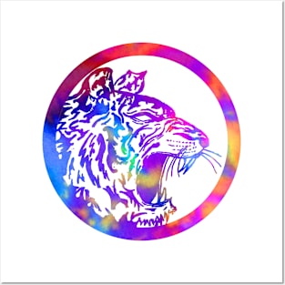 Rainbow Circle Tiger Head Posters and Art